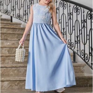 Girls Contrast Embroidery Mesh Bodice Dress